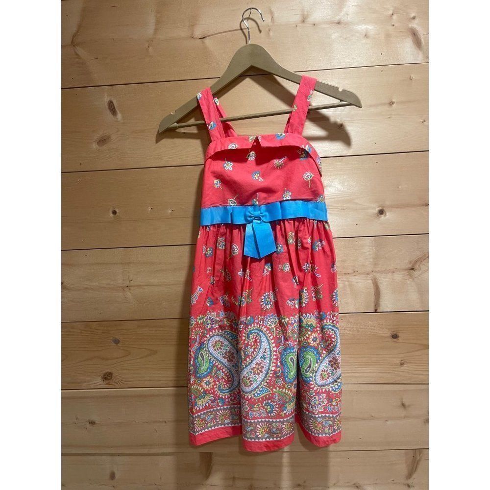 Bonnie Jean Coral & Blue Paisley Dress Sz 12 Girls